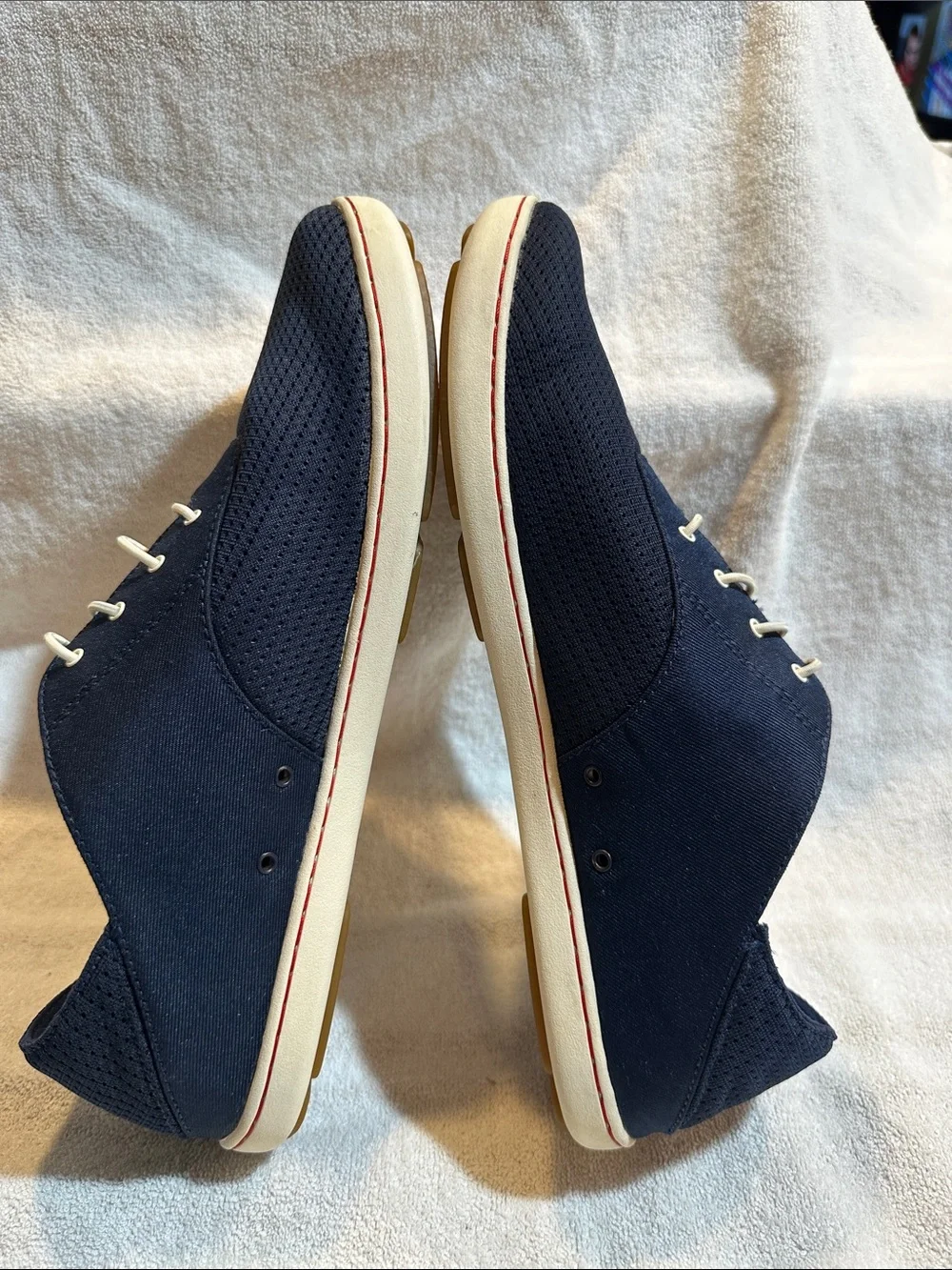 OluKai NOHEA MOKU Men’s Sz 9.5 D Coastal Blue Canvas/Mesh Nautical SlipOn Shoes